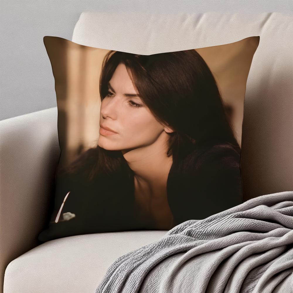 SSandra Bullock Cushion Cover Pillowcase Antidustmite Invisible Zipper Short Plush Sofa Cushion