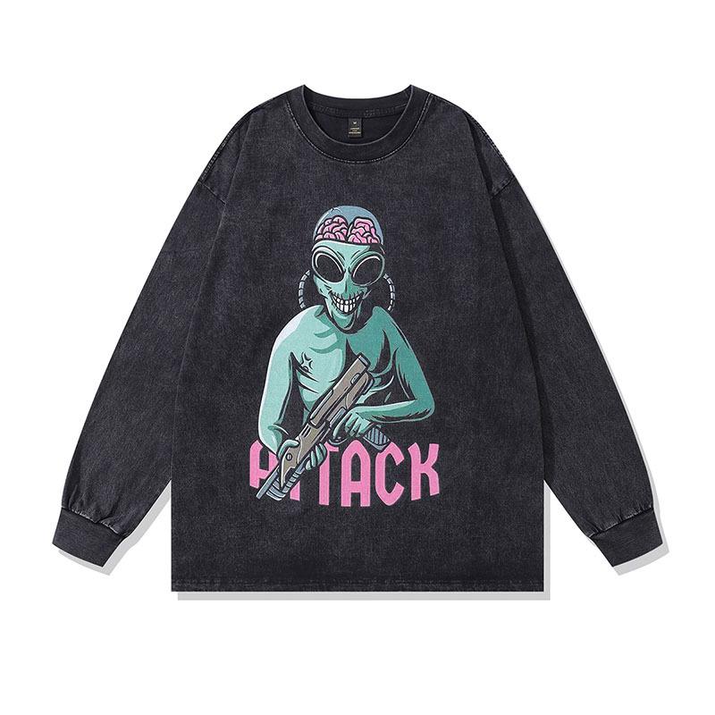Washing Water Old Early Autumn Long-Sleeved T-Shirt American Retro Oversize Casual Top