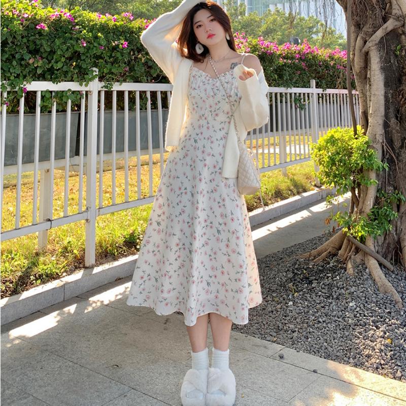 Casual Dress Gentle Floral Halter Dress Thin Section of A Hundred with Thin Sleeveless Dresses