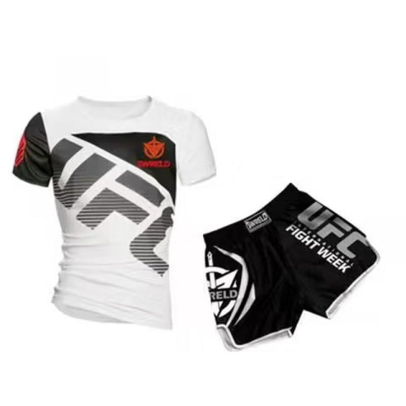 Herren Kompressions MMA Boxen Trainingsset Kurzarm Rash Guard Shorts Kampfsport Fitness
