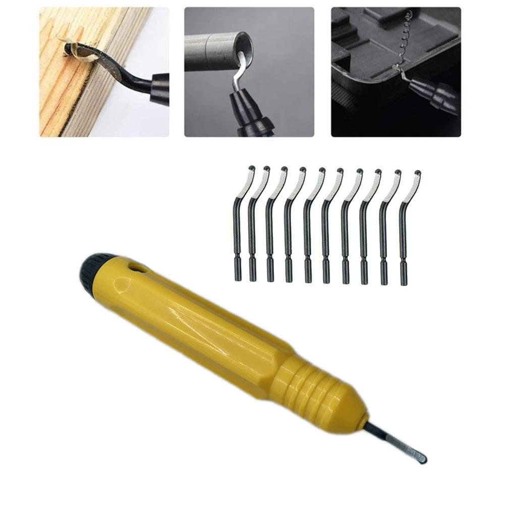Deburring Tool Set for Metal Plastic PVC Pipes with 10 Replacement Blades and Hexagonal Anti Slip Aluminum Handle