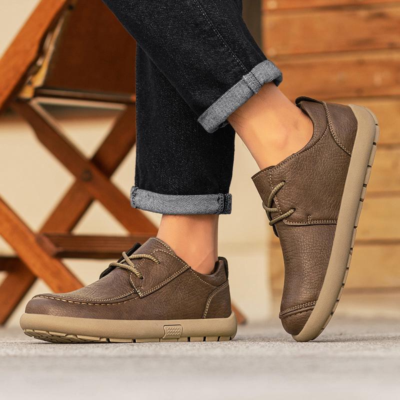 Men Plus Size Retro British Style PU Leather Shoes Ankle Comfortable Foot Feel Casual Shoe Wear-resistant Outsole Walking Shoes