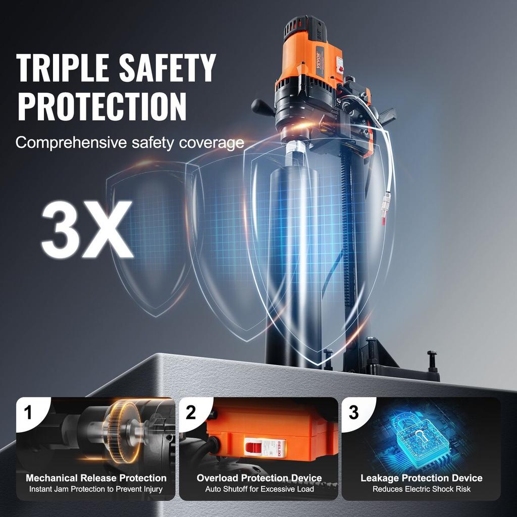 Core Drill Machine 0.8-7.9in Dia 3000W Diamond Core Drill Rig with Stand