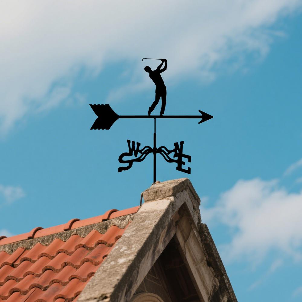 Weather Vanes For Yard Weather-Resistant Wind Vane Golf Design Rust-Proof Metal Direction Indicator Windmill Roof Mount For