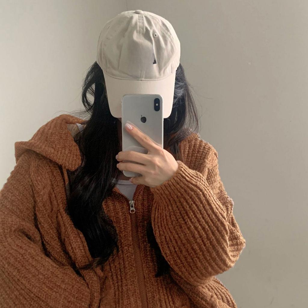 Autumn and Winter Korean Version Lazy Style Loose Fried Dough Twists Double Zip Hooded Long Sleeve Knitting Sweater Cardigan Coat Women