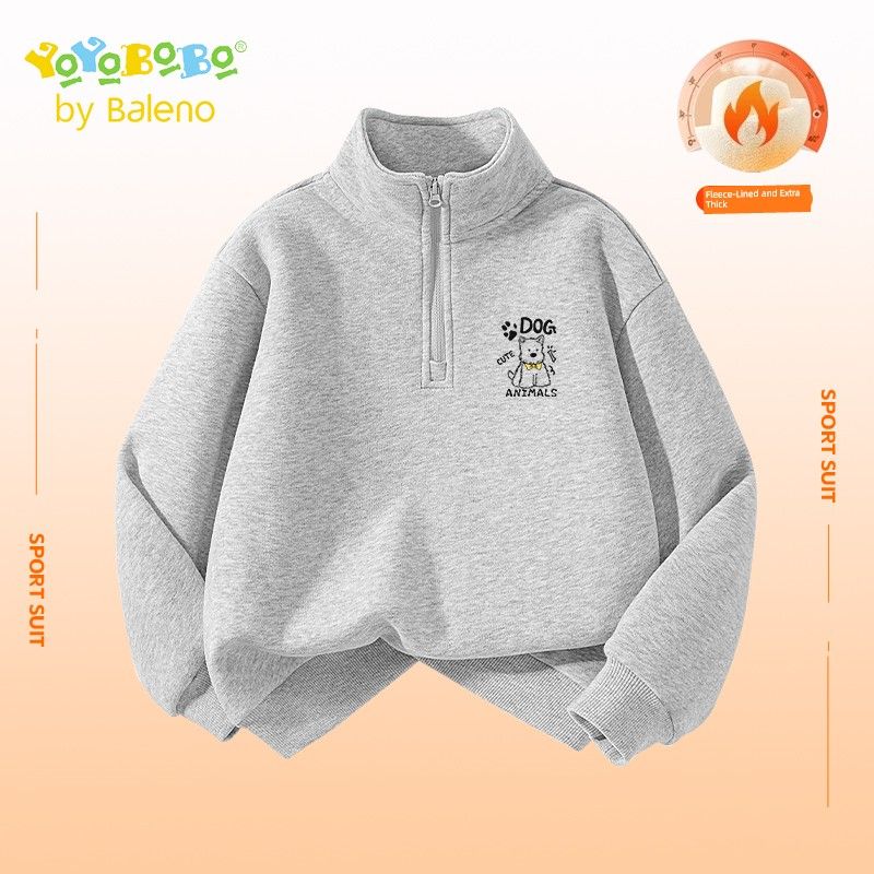 Baleno Ybb Series Boys Suits Autumn and Winter Models Children s Winter Fleece Half-Zip Clothing for Older Boys Winter Wear Gray#Yb Cute Dog K 160