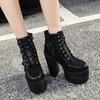 Women's Punk Nightclub High Heeled Boots Super High Heel 15CM Thick Platform Ankle Bootie Buckles Lace Up Women Boots Size35 42