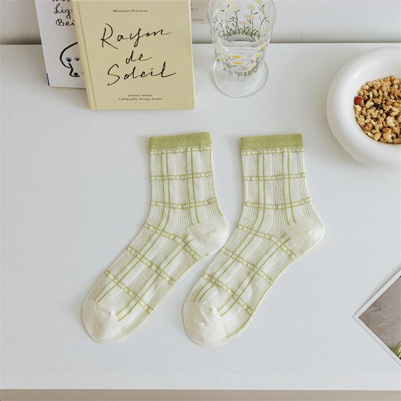 Grüne Rüschensocken Lolita Süße Mädchen Spitze Kniestrümpfe Hohle Dünne Sommer Atmungsaktive Harajuku Streetwear Damen Socken