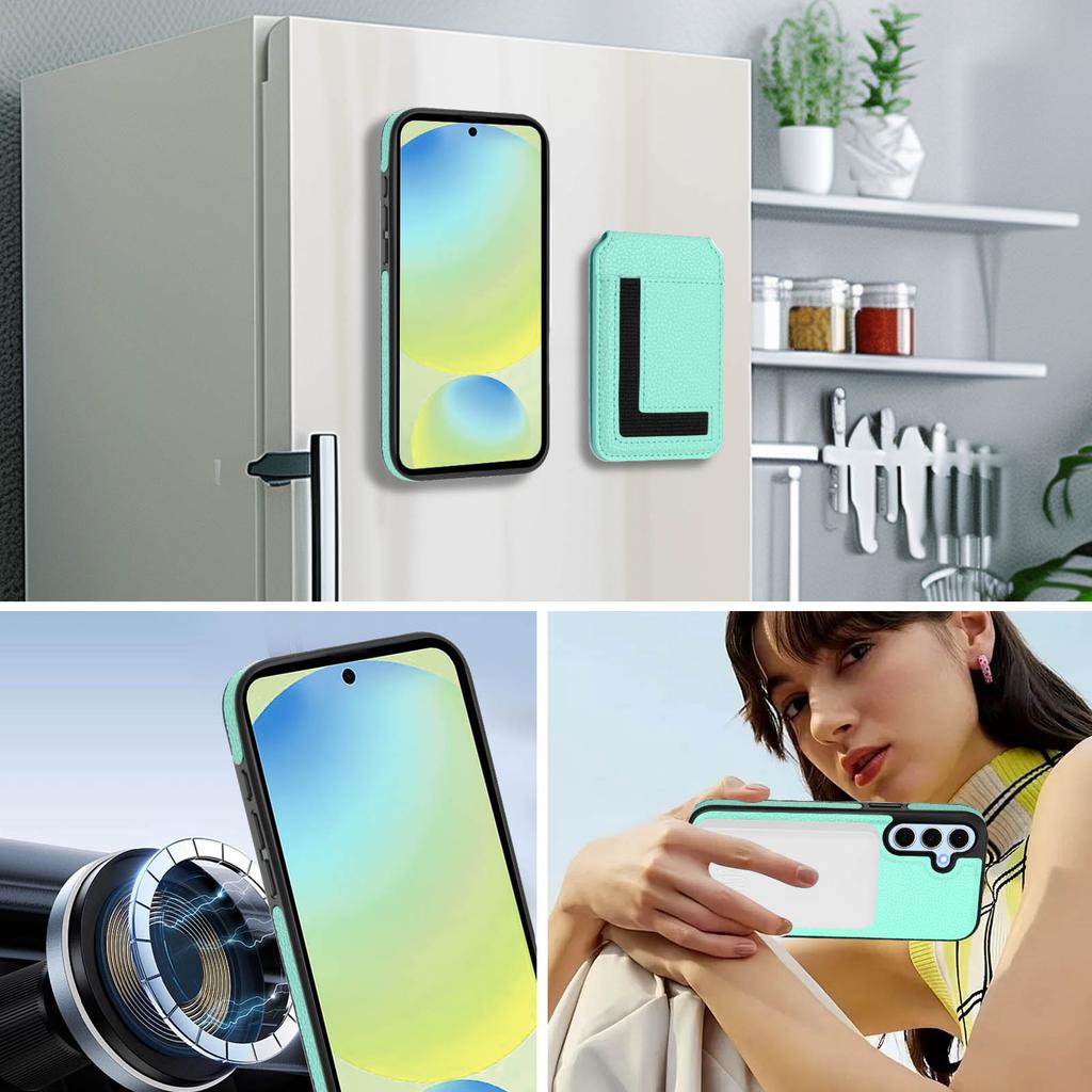For Samsung Galaxy S24 Magnetisk deksel TPU+PU Lær Telefon Bakdeksel med Avtakbar Kortholder