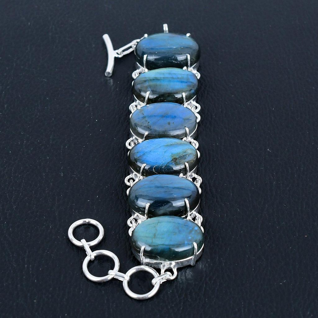 Natural Blue Labradorite Gemstone Handmade 925 Sterling Silver Bracelet, Blue Labradorite Bracelet For Wife , Unisex Bracelet Wadding Gifts