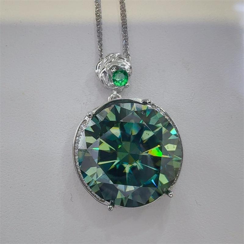 20 Carat Green Moissanite Pendant Necklace with Eight Hearts and Arrows Cut - Luxury Women s Jewelry