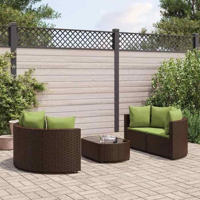 VidaXL Salon de jardin avec coussins 5 pcs marron résine tressée, ensemble de canapés d'extérieur, canapé d'angle de jardin, 3308446