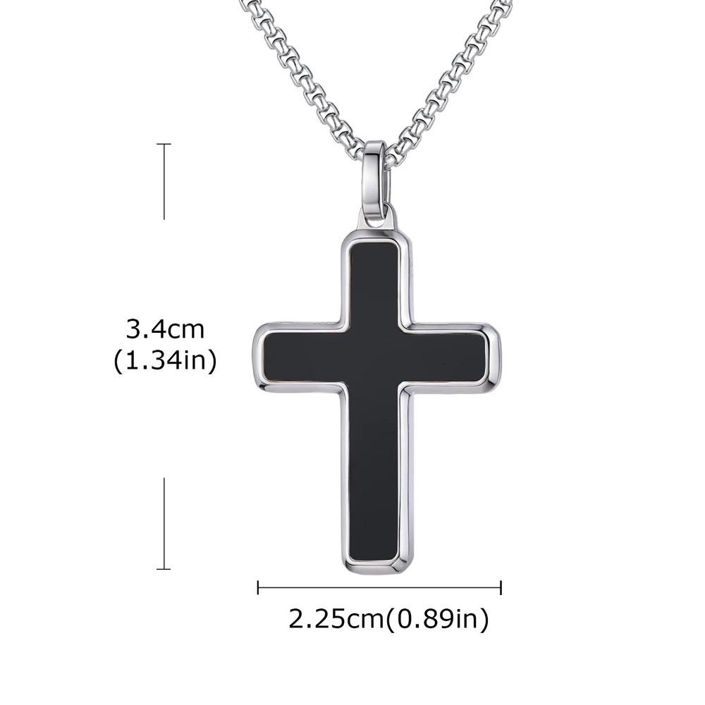 Vnox Stainless Steel Cross Pendant Necklace for Men Boys, Turquoise Black Onyx Tiger Eye Cross Box Chain Valentines Day Gifts