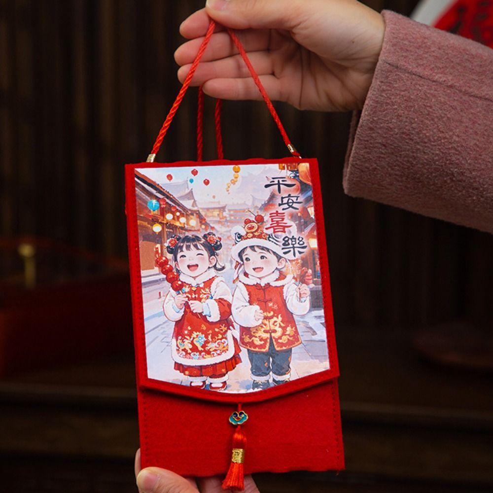 Rectangular Spring Festival Cloth Red Envelopes Traditional New Year's Blessing Bag Hongbao  Gift