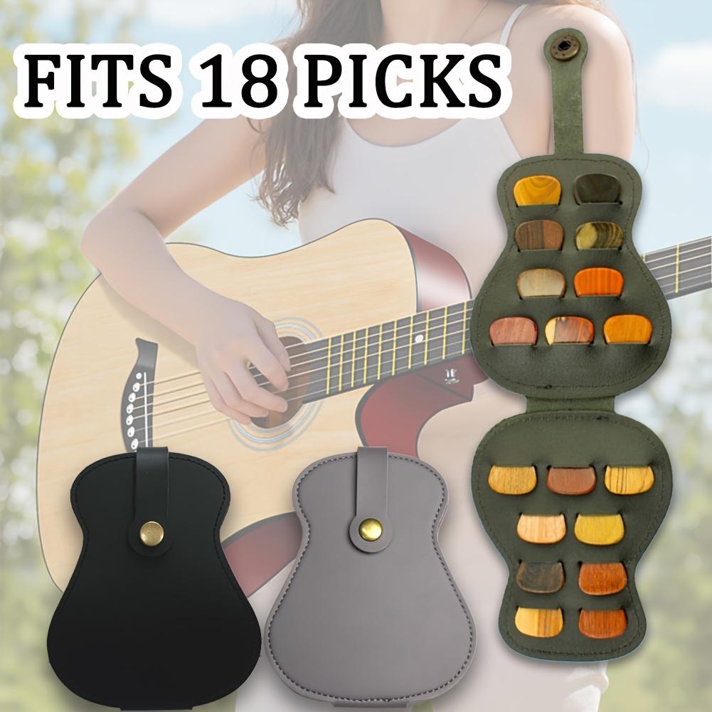 1pc Guitar Pick Storage Case-18 Picks Capacity,PU Leather Guitar-Shaped Design with Retro Style,Guitar Pick Storage Bag Portable