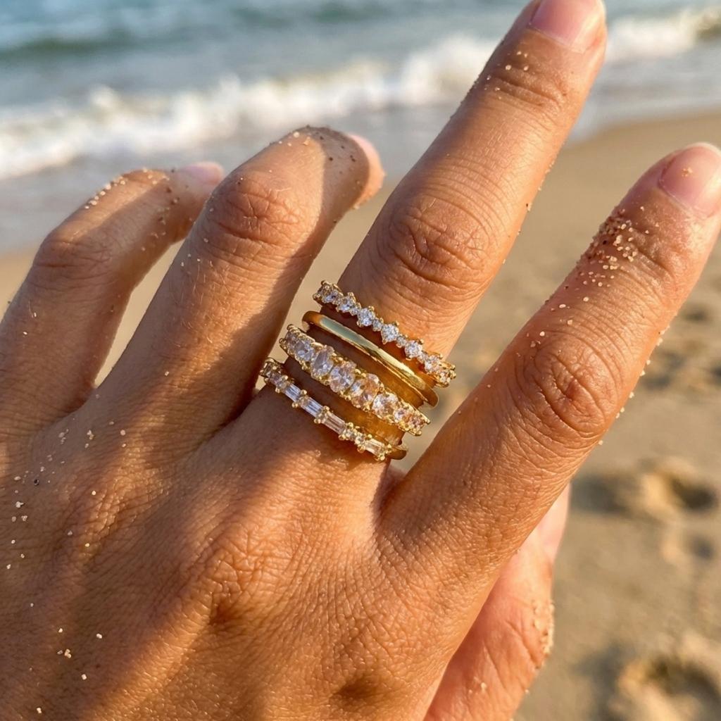 4Pcs/Set Simple Brass Inlaid Round Oval Square CZ Zircon Rings Set For Women Men Trendy Geometric Stackable Finger Ring Jewelry