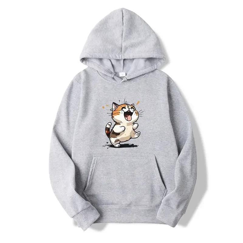 2025 Women's Fashion Hoodie with Cat Print Autumn and Winter Happy Pattern Printed Hoodie Casual Hoodie