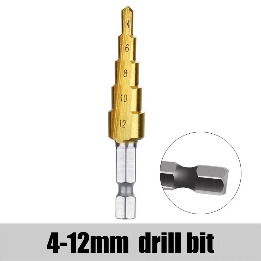 Step Drill Bit 3-12mm 4-12mm 4-20mm HSS Straight Groove Step Drill Bit Titanium Coated Wood Metal Hole Cutter Core Drilling Tool
