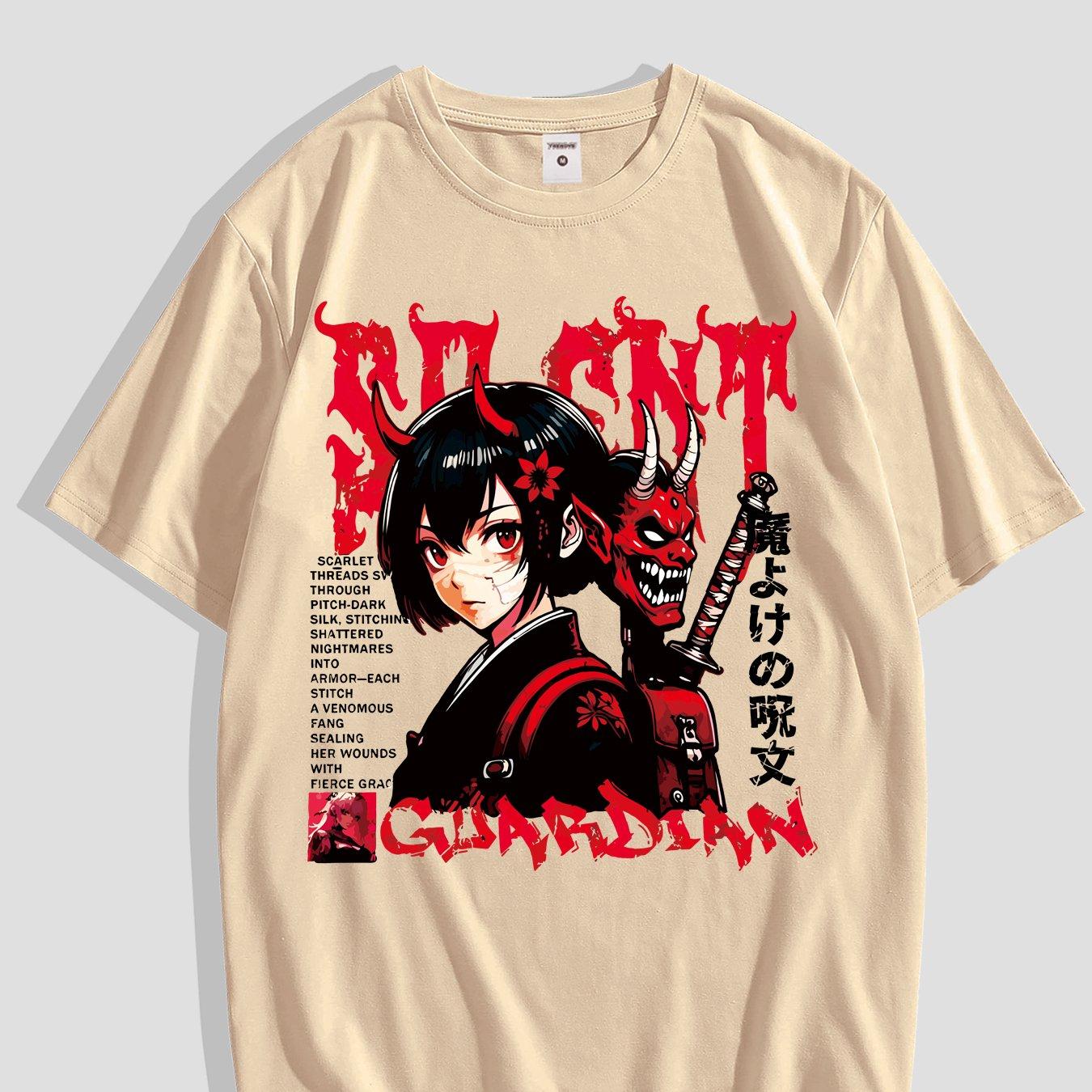 

Gothic Style Summer Short-Sleeve T-Shirt Featuring a Demon Guardian Anime Design L абрикосовый