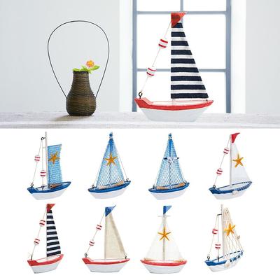 Figurină miniaturală din lemn, model de barcă cu pânze în stil mediteranean, pentru birou, sufragerie