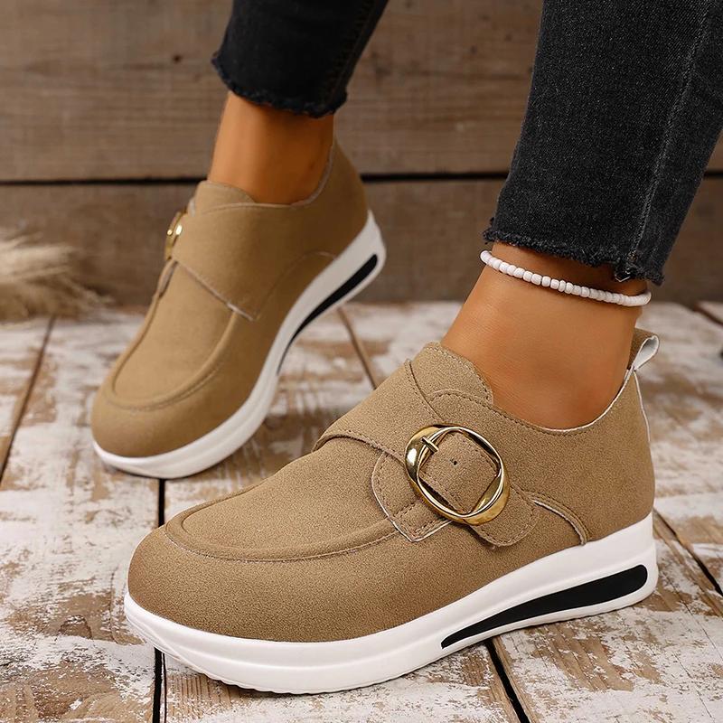 Faux Suede Platform Loafers Women Lightweight Slip On Thick Sole Sneakers Woman Plus Size 43 Comfort Non Slip Casual Shoes