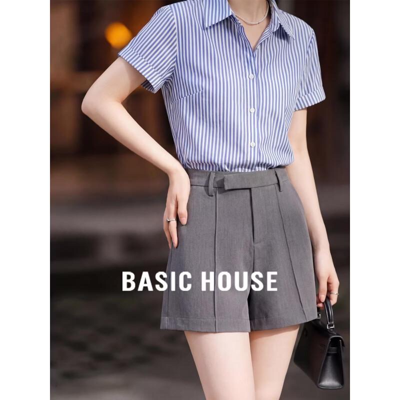 Basic House Women s Casual High-Waist Wide-Leg Shorts M