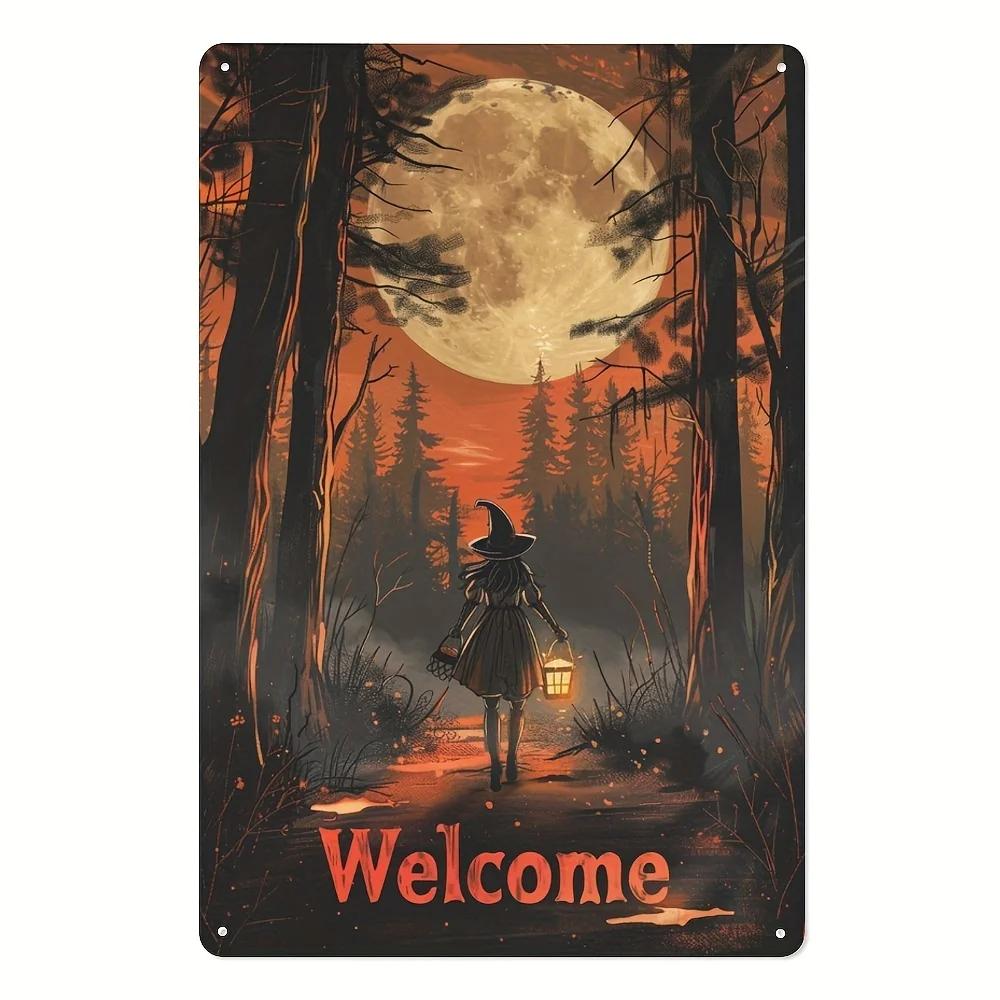 The House Witch Rules Halloween Halloween Decoration Metal Tin Sign Vintage Plaque Decor Wall Art Wall Room Home Restaurant
