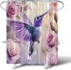 Hummingbird Flower Shower Curtain Spring Purple Rose Floral Birds Tropical Animal Rustic Nature Fantasy Garden Elegant Women