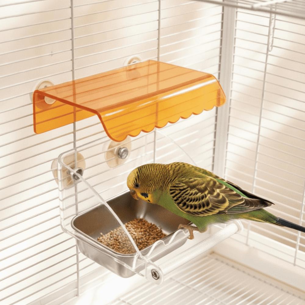 Cage Mounted Parrot Cage Feeder Roof Canopy Bird Food Container  for Small Parrots