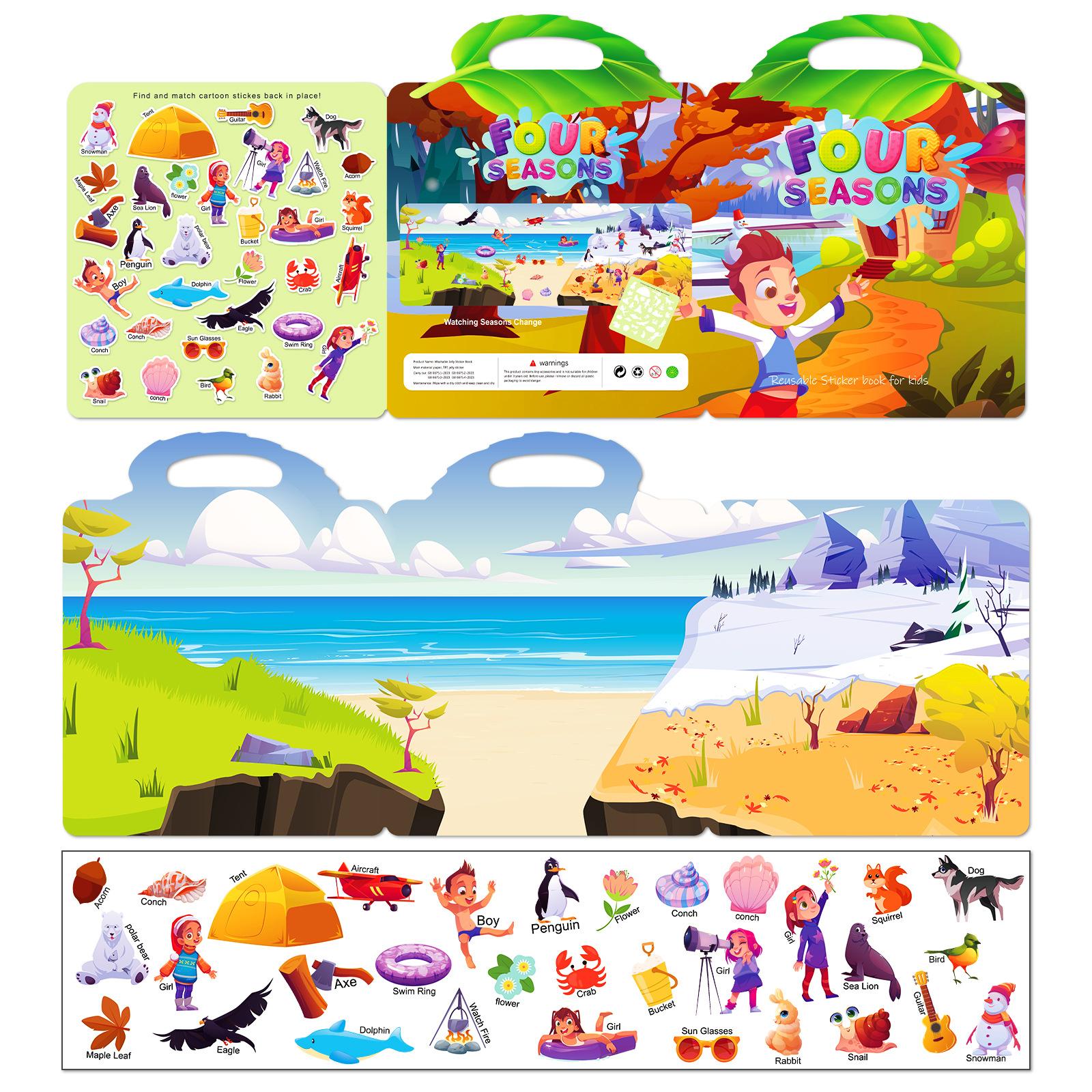 

DIY желейная тихая книга, красочная детская головоломка «Четыре сезона», раннее образование для родителей и детей, когнитивная книга-наклейка с классификацией «Четыре сезона»