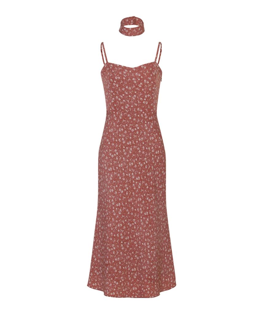 Lulu Seoul Juliet Slim Fit Dress (Scarf Set / Red)