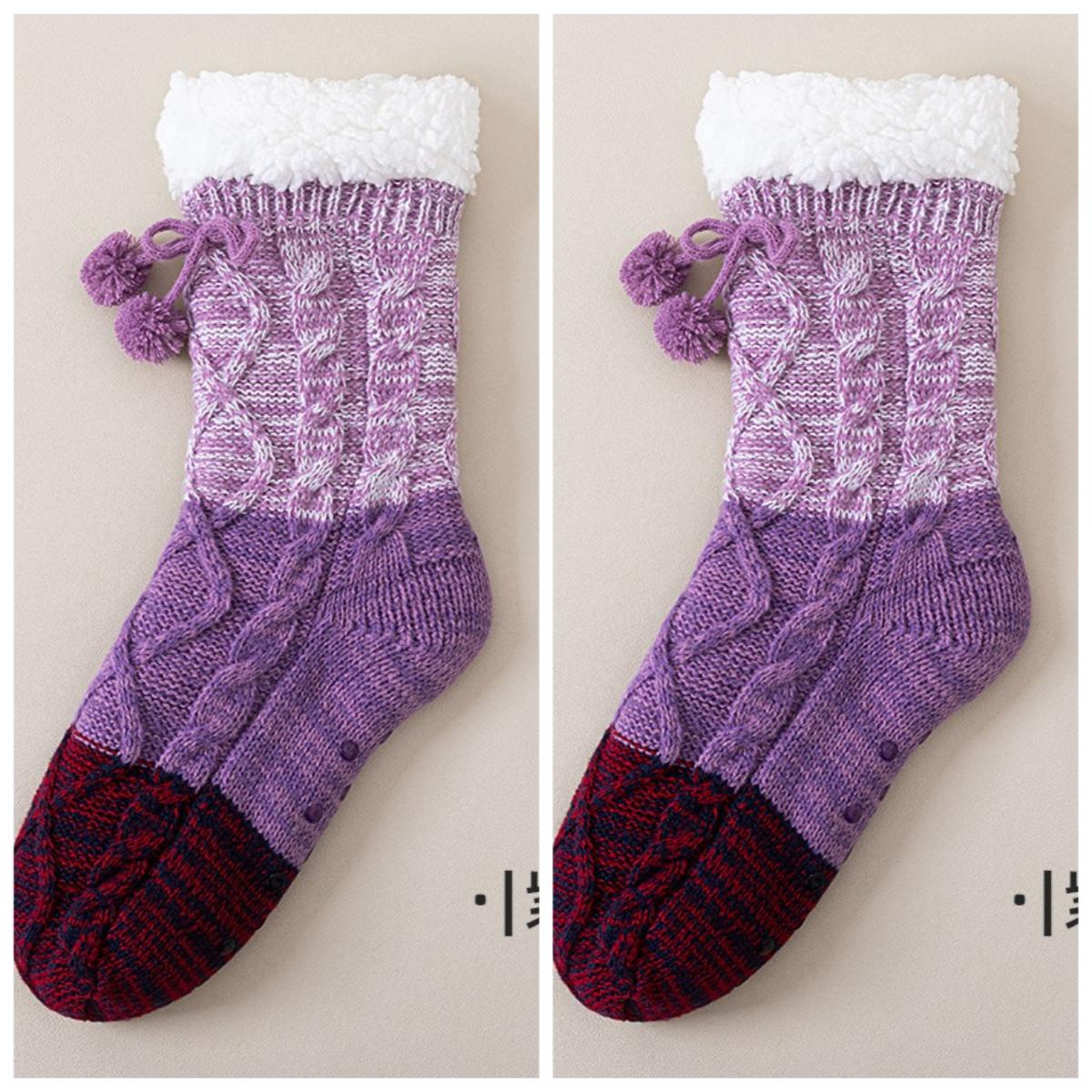 

Color Matching Cute Hairball Non-slip Floor Socks Plush Autumn and Winter Men s and Women s Same Thickened Warm Tube Socks One Size