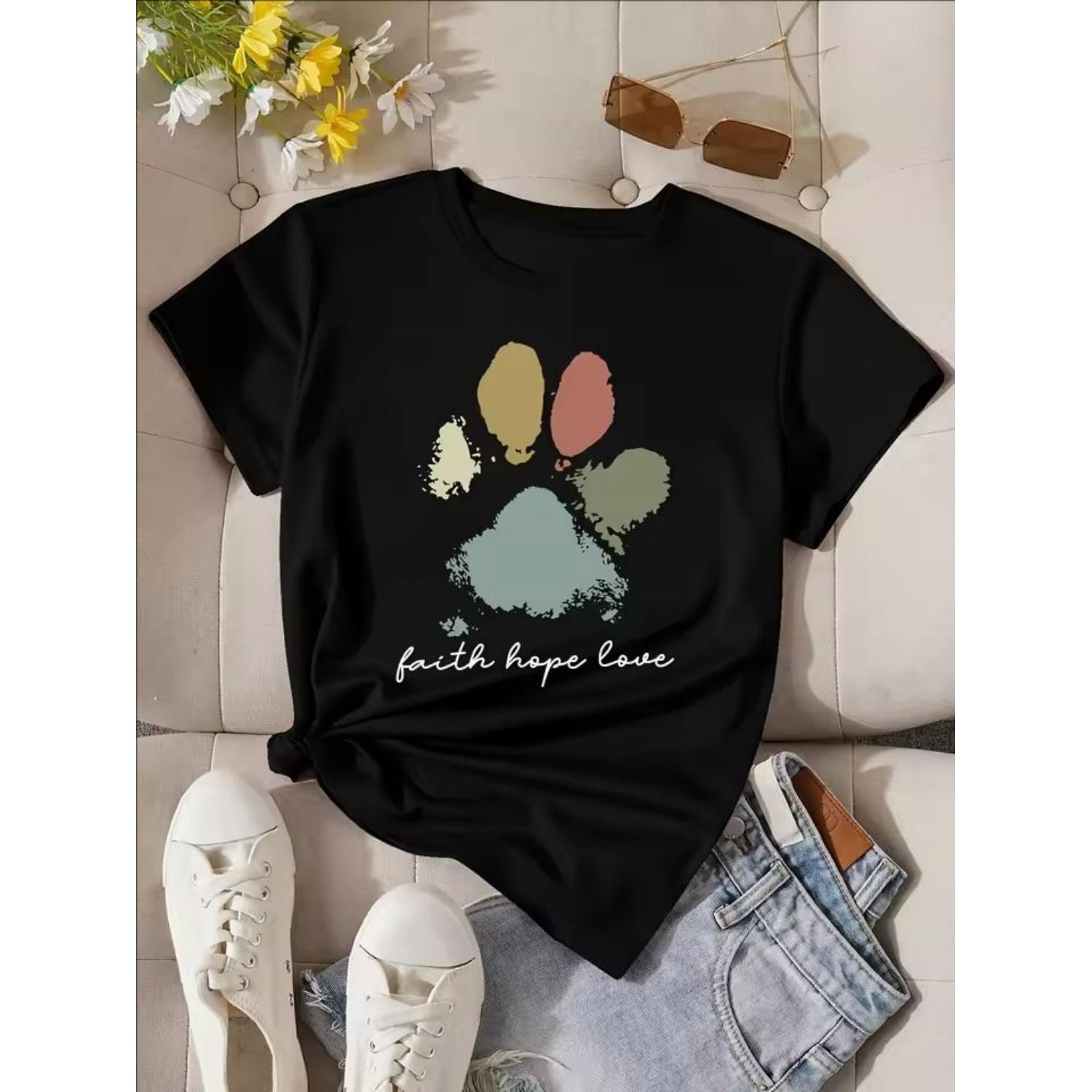 

Print Medium Stretch Short Sleeve Regular Fit All Seasons Women s Casual Crew Neck T-Shirt with Cartoon S чёрный