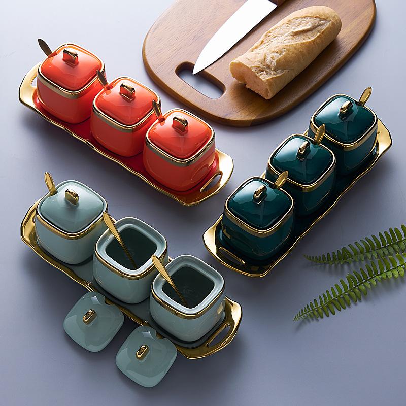 Light Luxury Ceramic Seasoning Jar Seasoning Box Kitchen Supplies Seasoning Jar Salt Shaker Seasoning Jar
