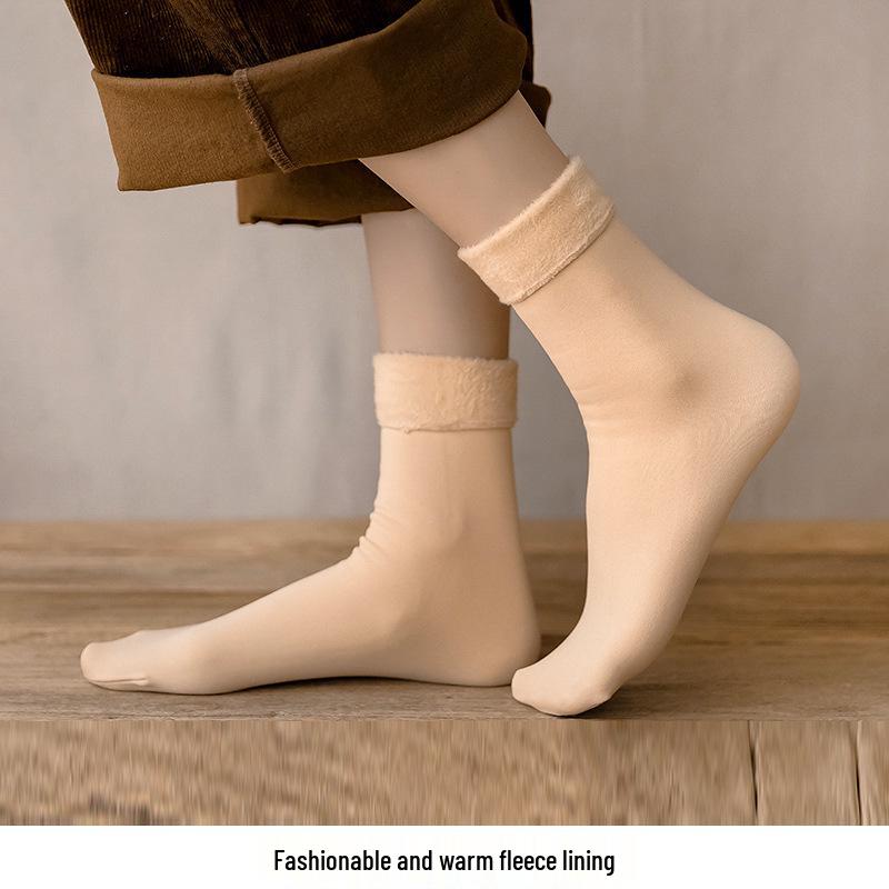 Girls' Fleece-Lined Over-the-Knee Calf Socks, Thickened, Flesh-Colored, Bare Leg Effect, Autumn/Winter High-Top.