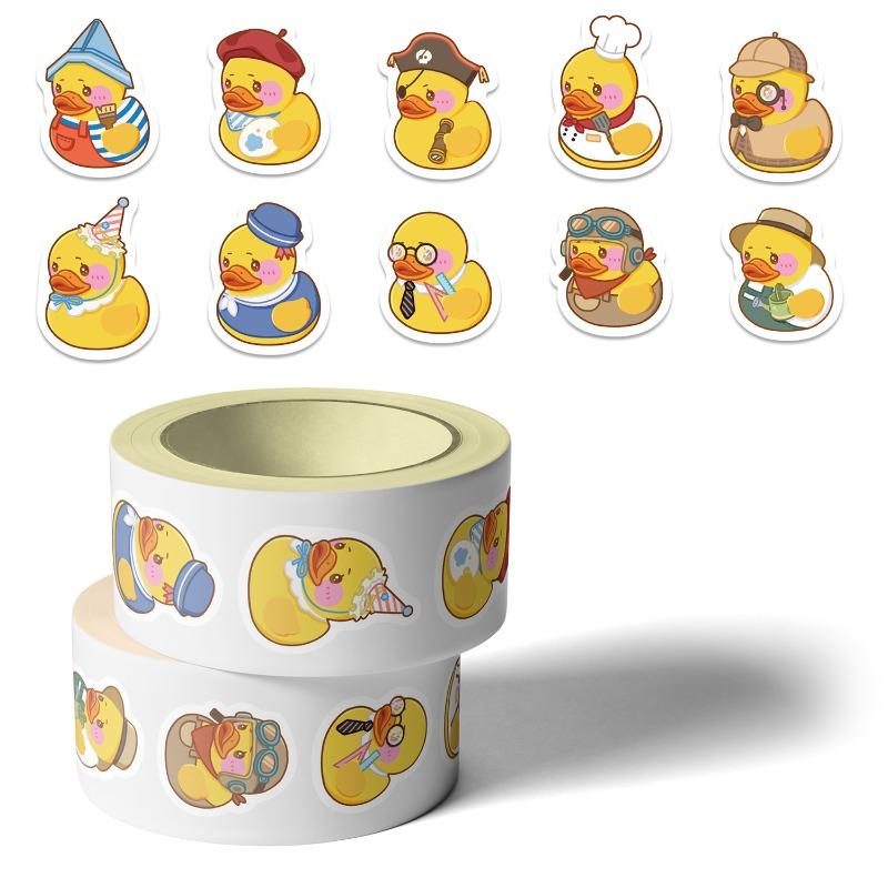 500 Pieces Per Roll - Cartoon Rubber Little Yellow Duck Waterproof Decorative Phone Case Luggage PVC Roll Sticker