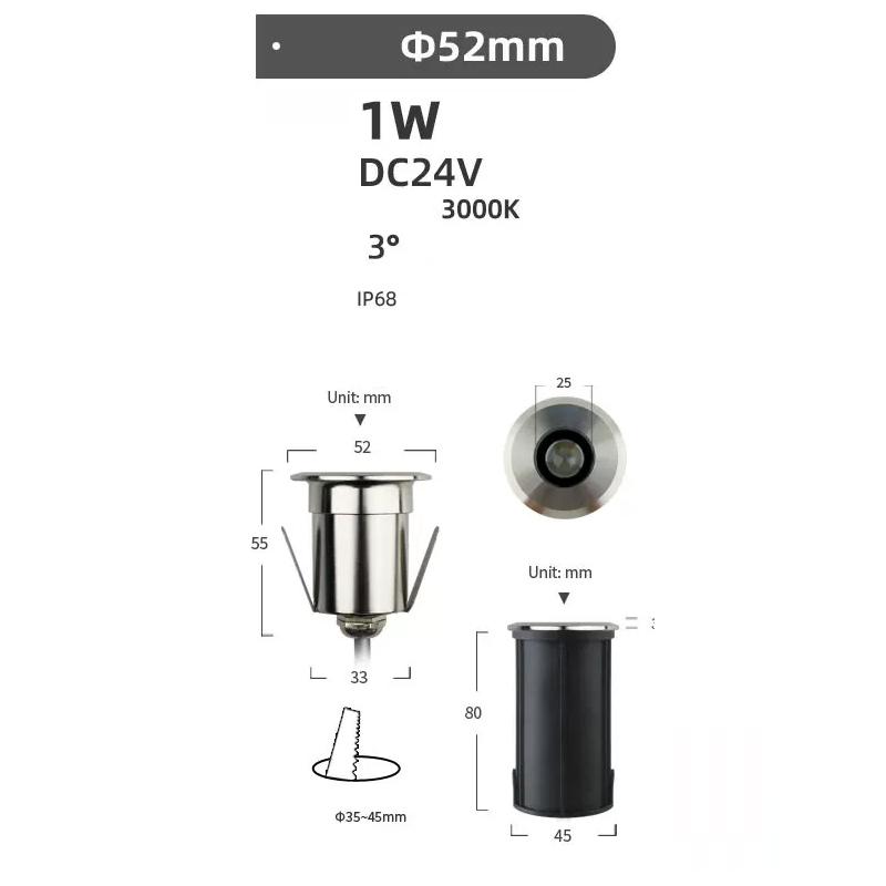 Kleine Wasserdichte Untergrundleuchten Edelstahl-Lampenkörper 2W Eingebaute LED Gartenweg-Spot Einbau-Untergrundleuchte DC24V