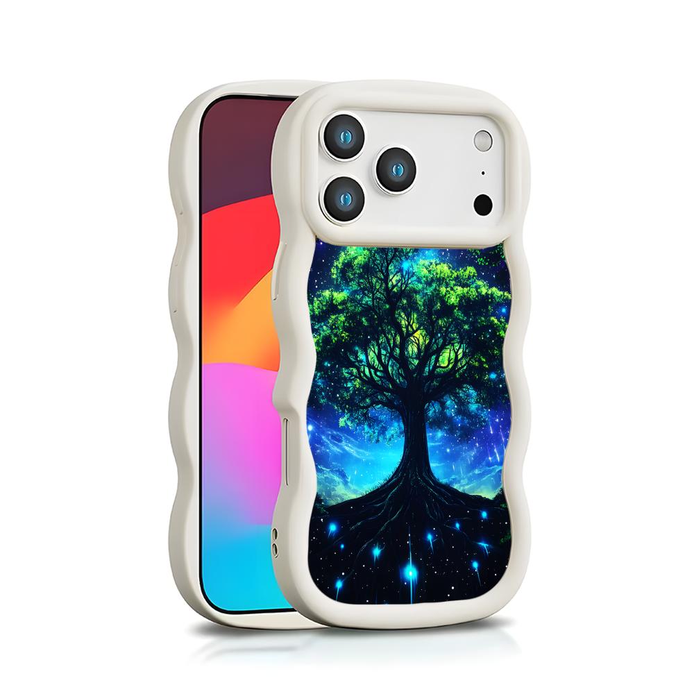 World Life Tree Mobile Phone Case for iPhone 17 16 15 14 13 12 11 Air Pro Max Plus Wavy Edge TPU Colorful Cover Cover Pretty
