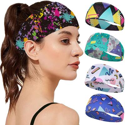 Printed Sports Headband Sweatband Women Men Gym Fitness Running Tennis Headwrap Stretch Elastic Sports Sweatband Yoga Hair Bands