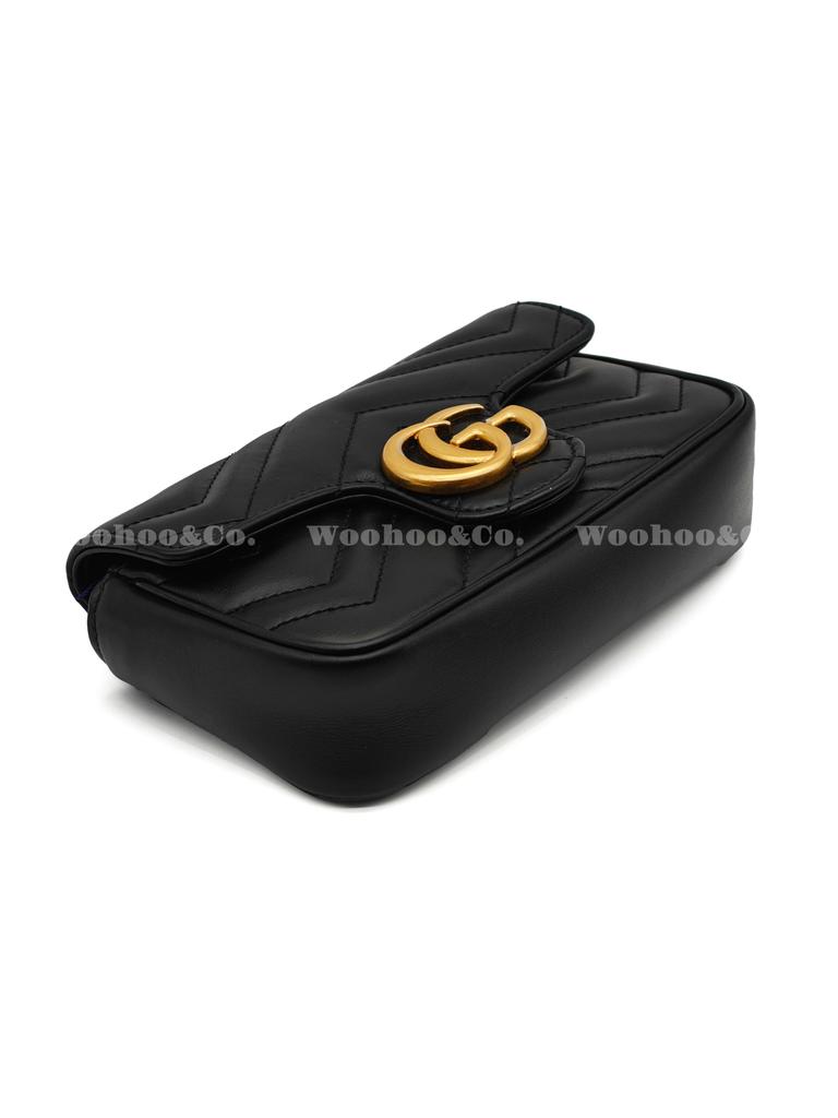 Gucci Gg Marmont Gold Retro Double G Logo With Key Ring V-Shaped Stitched Leather And Cowhide Single Shoulder Messenger Bag Ultra-Mini Women'S Black