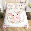 Kids Pink Rose Rabbit King Queen Duvet Cover Cartoon Animal Comforter Cover Rose Moon Floral Bedding Set Polyester Quilt Cover