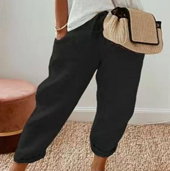 Pantalones Largos de Algodón para Mujer 2024 con Bolsillos y Cordón Elástico