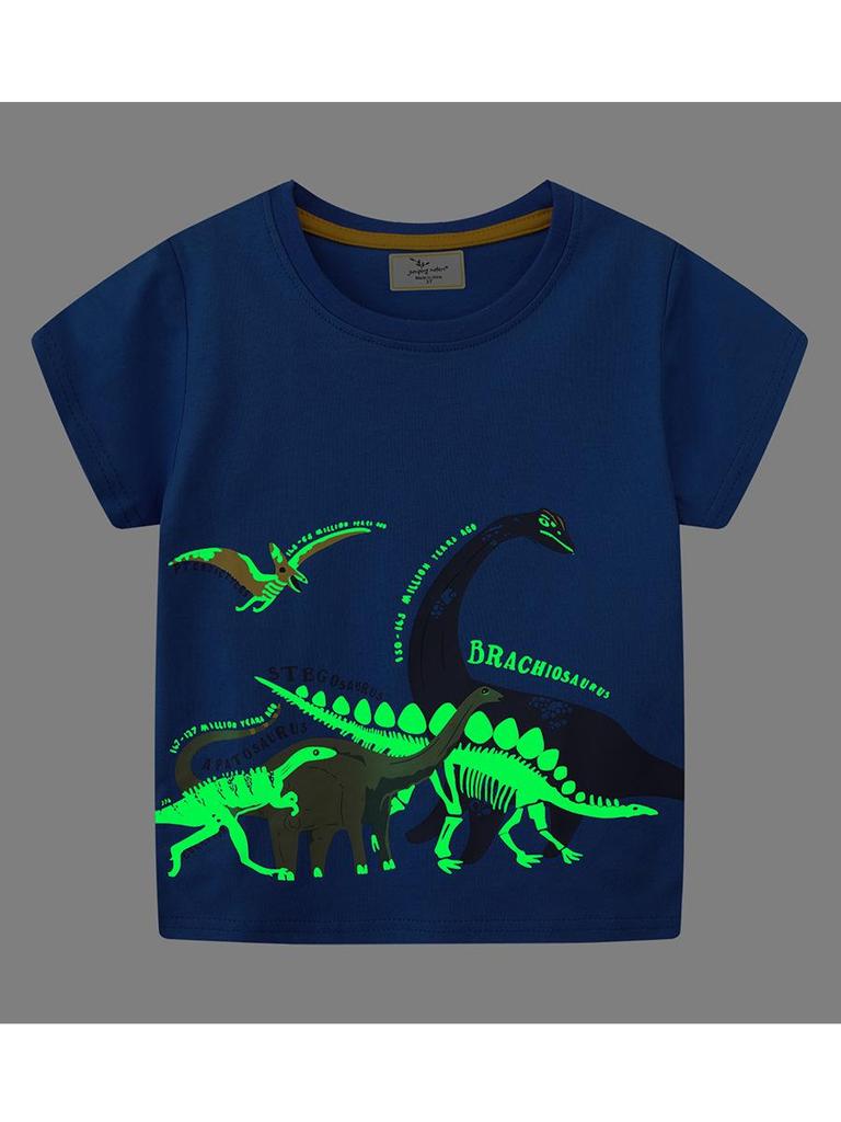 Glow-in-the-Dark Dinosaur Short-Sleeve T-shirt for Boys - European & American Style, Spring/Summer Collection