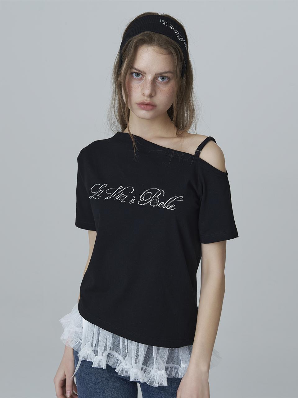 Adore Bell Off-Shoulder Lettering Cubic T-Shirt - Black Free