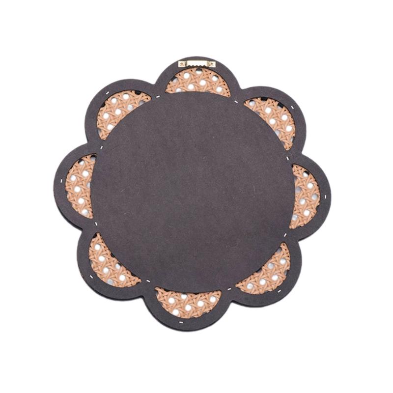 Flower Shaped Woven Rattans Wall Mirrored Round Makeup Mirrored for Entryways X3UC