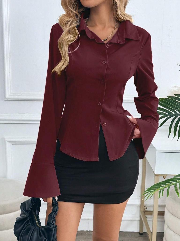 Elegant European Slim-Fit Long-Sleeve Waist-Cinching Top