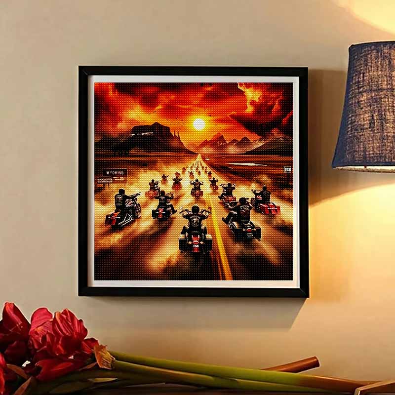 New Arrival 5D DIY Full Circle Diamond Painting  Motorcycle Troopers  Embroidery Cross Stitch Home Decor Gift 20x20cm