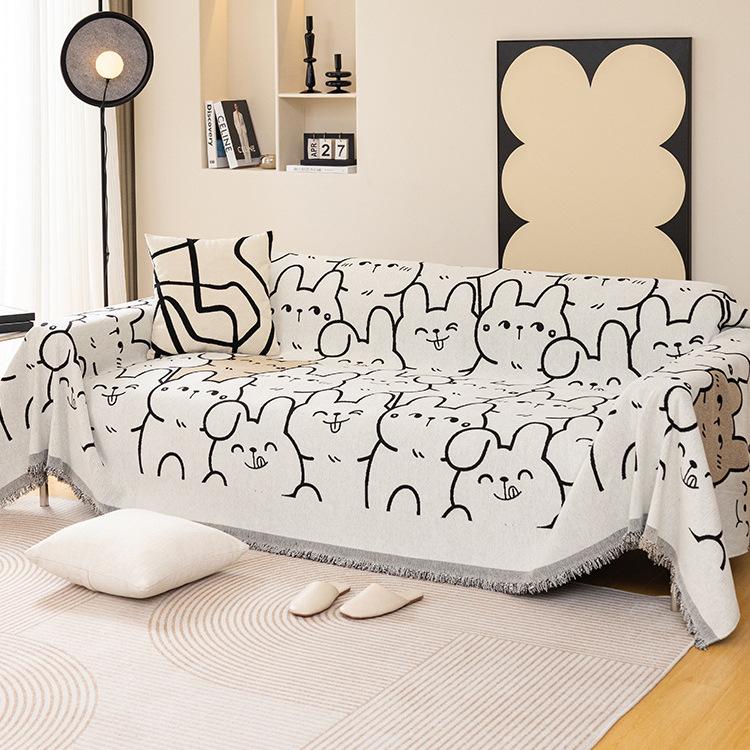 

Чехол для дивана с милым кроликом, полотенце на четыре сезона, универсальная нескользящая нецарапающаяся универсальная подушка, одеяло для дивана из синели 180*130cm