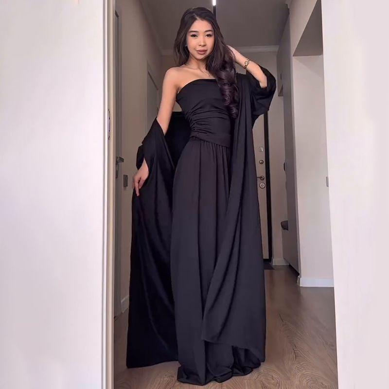 

2025 Европейский и американский Amazon Женская одежда Трансграничная Внешняя торговля Новинка Однотонный Длинный рукав Верхняя одежда Топ-труба Топ Длинное платье Комплект Black XS