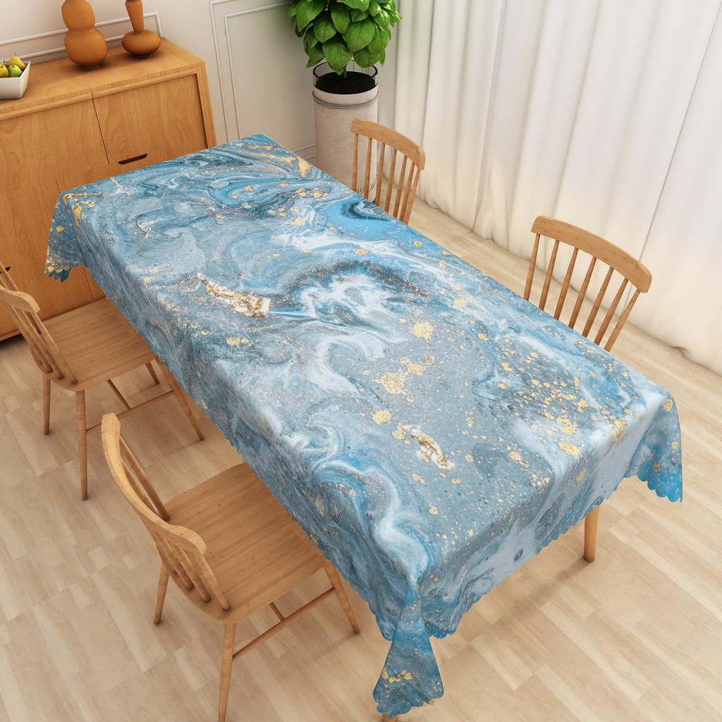 Ocean Blue Tablecloth Seashell Starfish Wave Beach Print Waterproof Table Cover For Kitchen Decoration Birthday Party Tablecloth